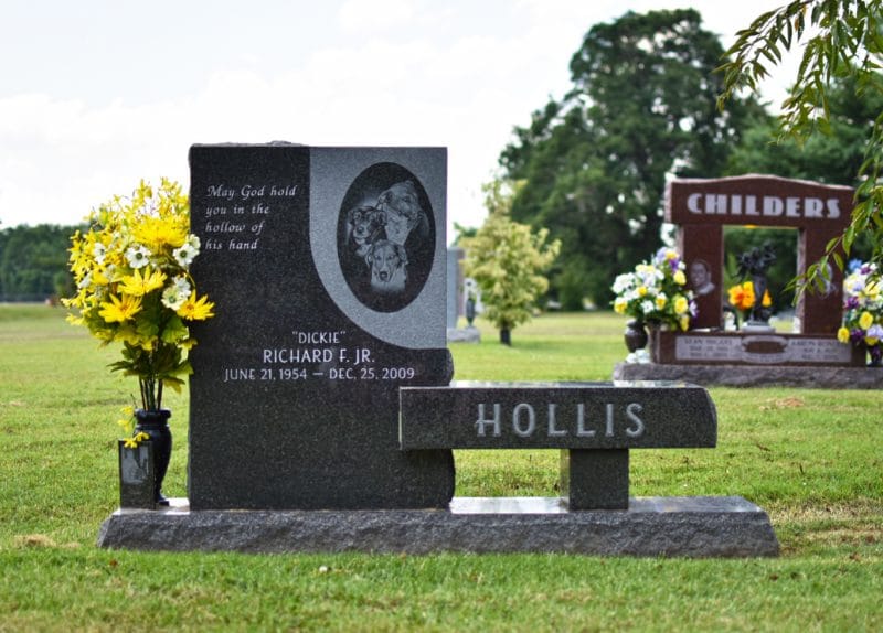 Hollis Bench with Dog Etchings on Black Granite