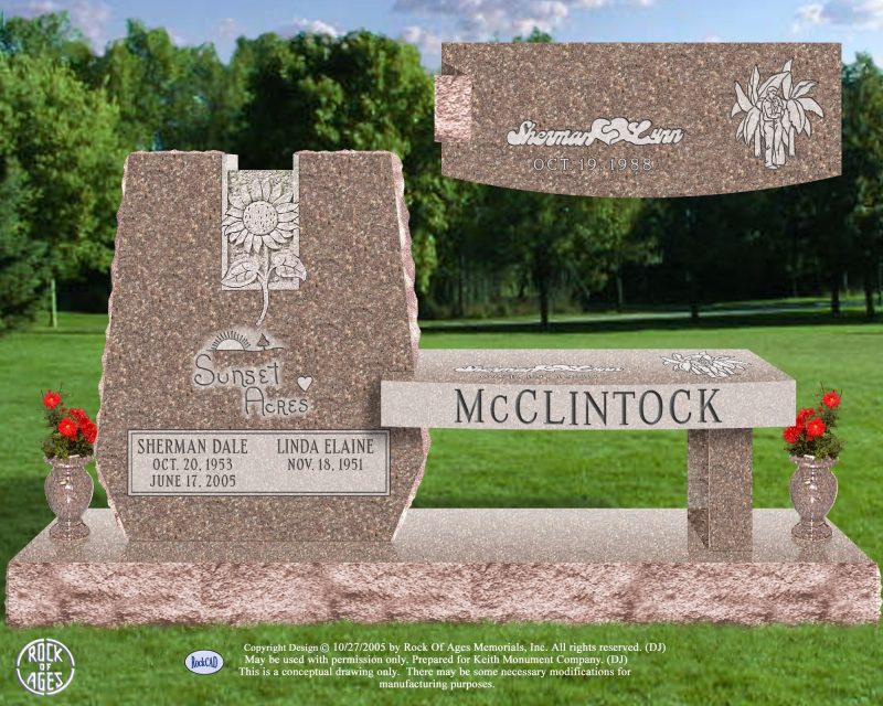 McClintock Pink Bench Memorial with Sunflower Carving