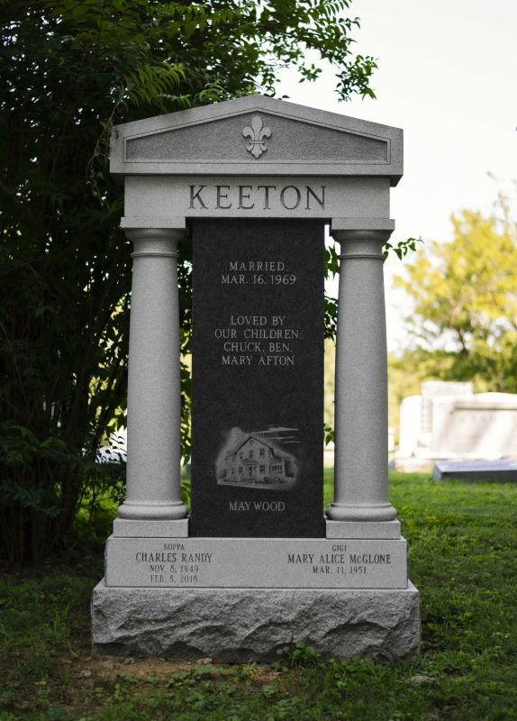 Keeton Memorial with Home Etching on Black Granite