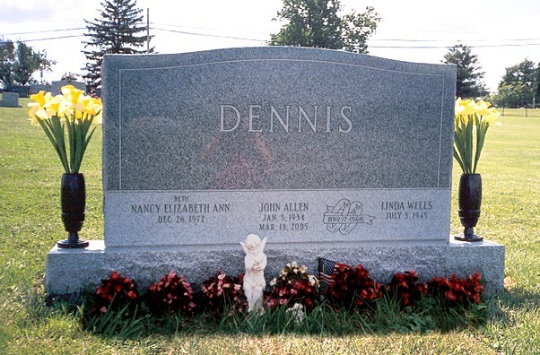 Dennis Gray Granite Headstone with Black Vases